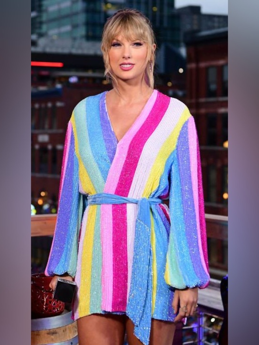 Retrofete Rainbow Unicorn Striped Sequin Wrap Mini Dress XS